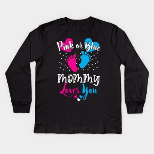 Cute Baby Shower Pink or Blue Mommy Loves You Kids Long Sleeve T-Shirt